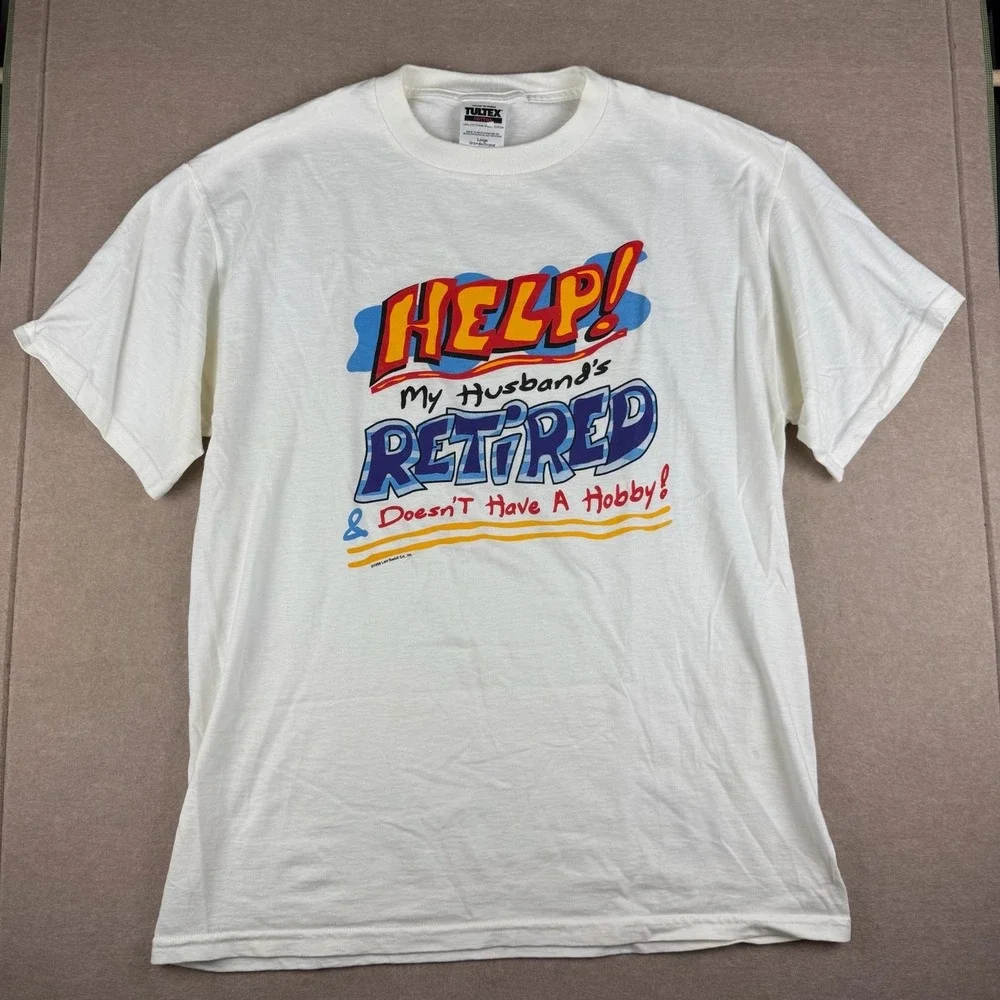 Vintage 1998 Retired Funny Shirt Mens L White Graphic‎ Tultex Retired Statement
